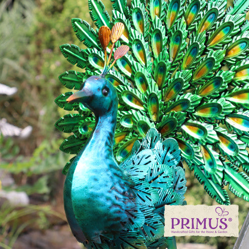 Metal Vibrant Emerald Peacock Garden Ornament