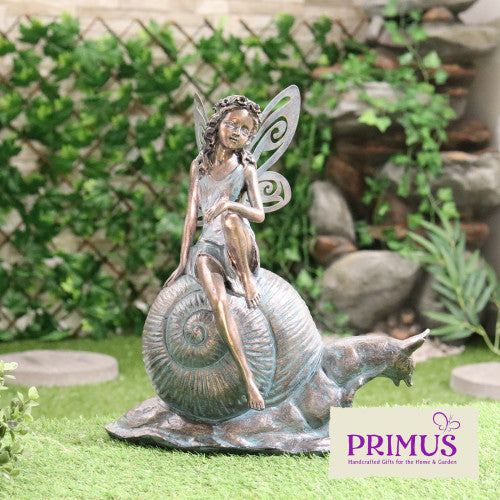 Resin Metal-Winged Fairy on Snail Garden Ornament