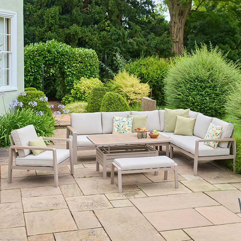 Leisure Grow - Sorrento Rectangular Large Modular Dining Set with Height Adjustable Table & Lounge Chair