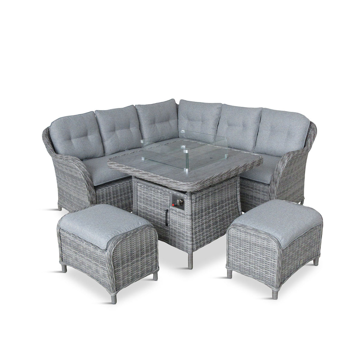Leisure Grow - St Tropez Stone Compact Modular Corner Dining Modular Sofa Set with Gas Firepit Table - Stone Grey