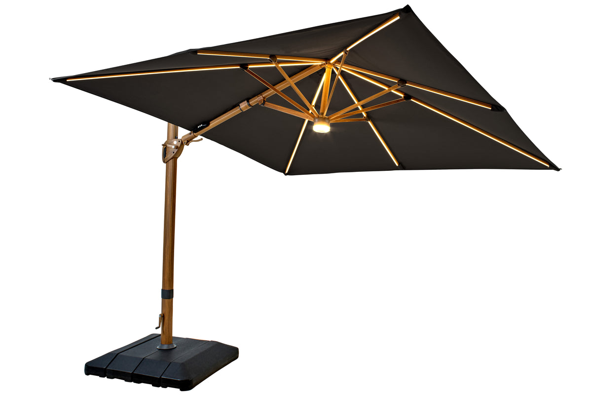 Hartman Seychelles 3m Square Dark Grey Cantilever Parasol with Solar LED & Bluetooth Speaker