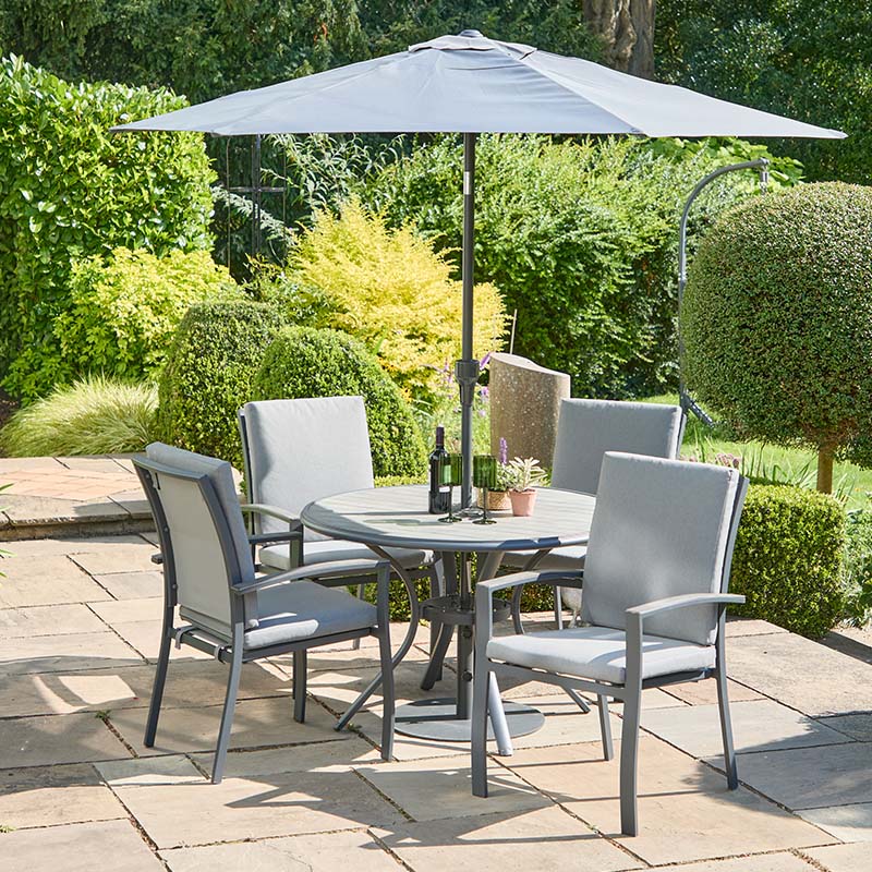 Leisure Grow - Turin Aluminium 4 Seat Dining Set with 2.5m Parasol - Graphite Grey