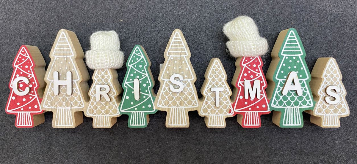 Tree Sign Rows Wooden Row of Christmas Trees Sign with Woolly Hats - 30cm – Southwood ...