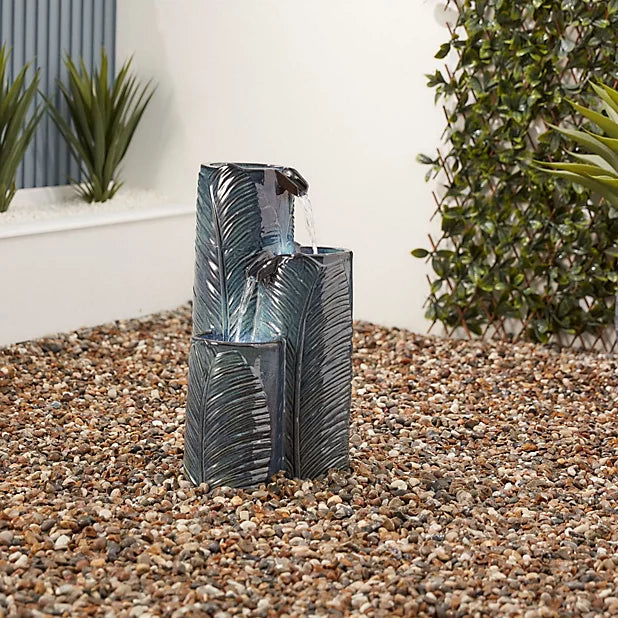 Altico Areca Cascading Ceramic Water Feature with LED Lights & Pump
