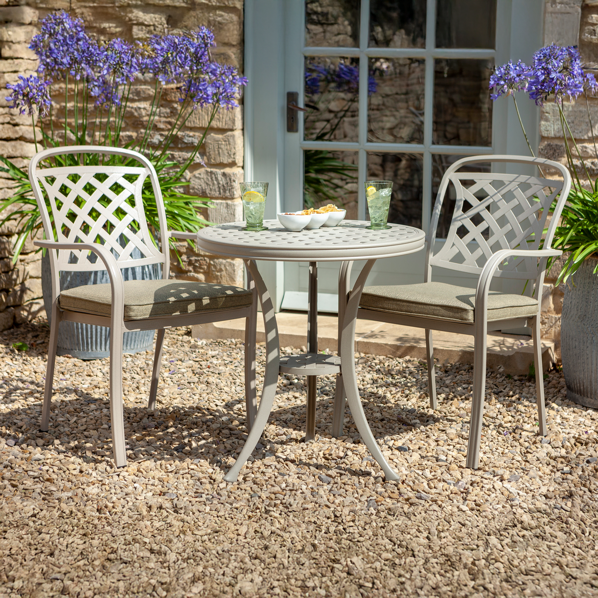 Hartman - Berkeley Cast Aluminium Bistro Set with Maize Frame & Wheatgrass Cushions