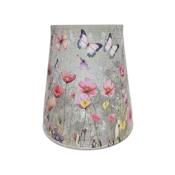 Glass Floral Butterfly Decorative Candle Holder - 22cm