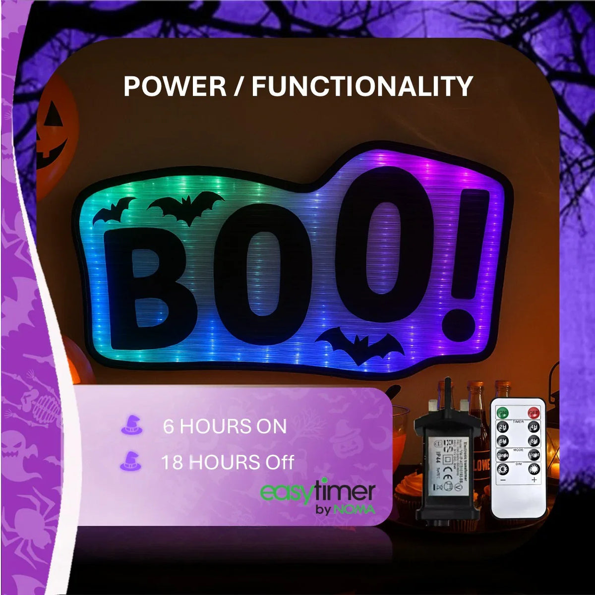 Noma Halloween Coralite Boo Sign 50cm Infinity Light Up Decoration ...