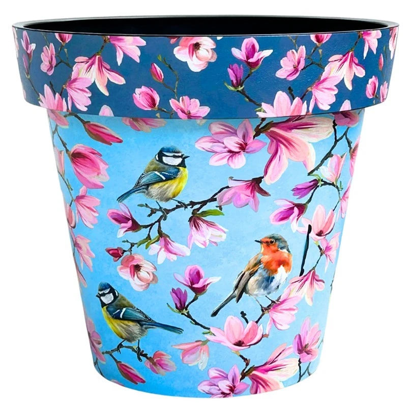 Creekwood Zest Garden Plastic Plant Pot Watercolour Birds 22cm