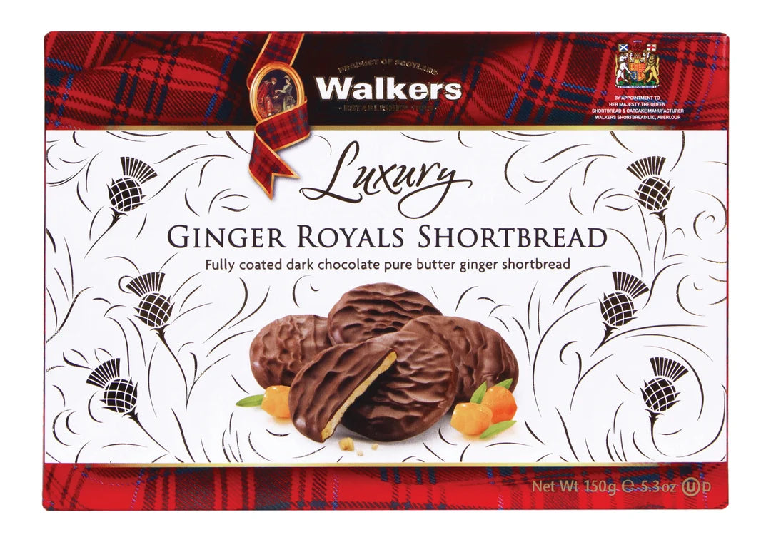 Walkers Luxury Dark Chocolate Ginger Royal Shortbread Biscuits - 150g