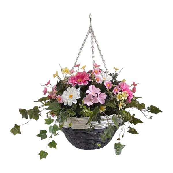 Artificial Pink & White Daisy Floral Hanging Basket 53cm