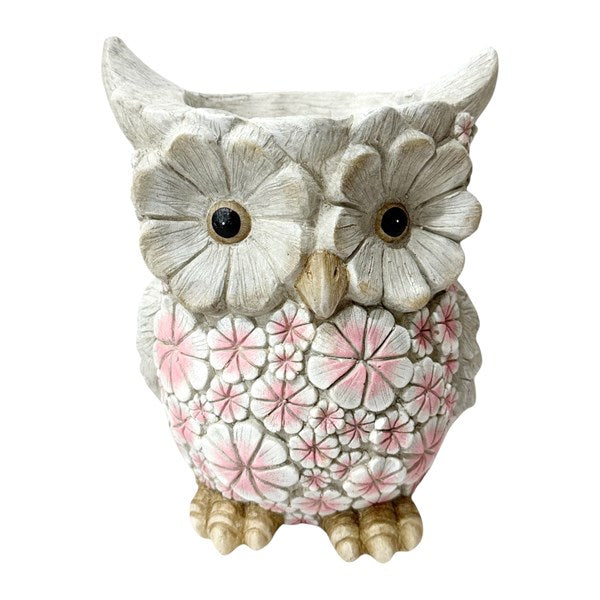 Pink Floral Owl Planter 22x27cm