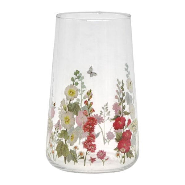 19cm Wildflower Botanical Glass Tapered Vase with Bee Detail
