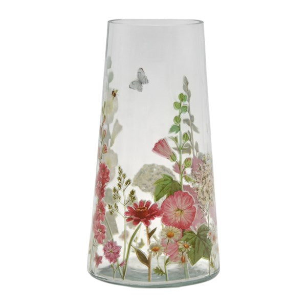 25cm Wildflower Botanical Glass Tapered Vase with Bee Detail