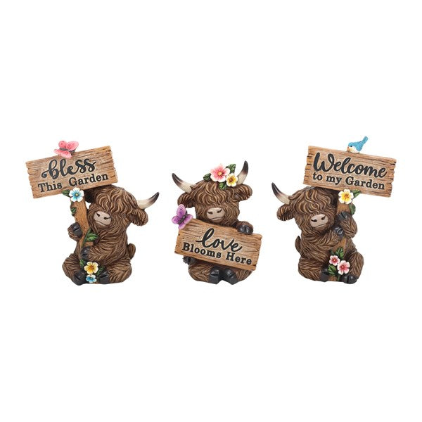 Decorative Highland Cow 11cm Holding Sign