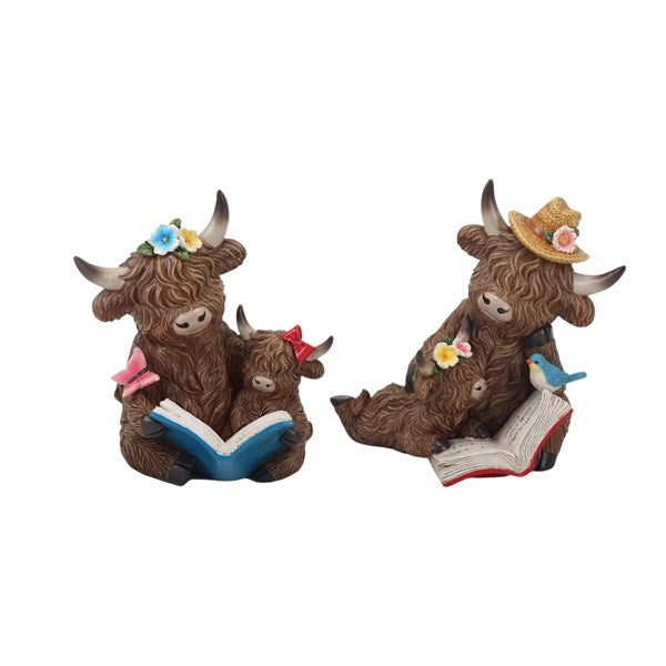 Decorative Highland Cow Reading with Baby - 17cm