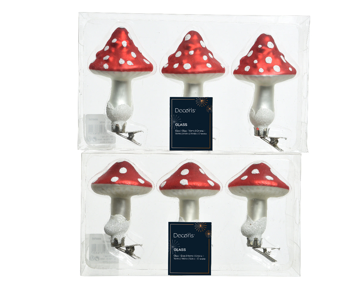 Box of 3 Red & White Matt Flock Top Mushroom on a Clip