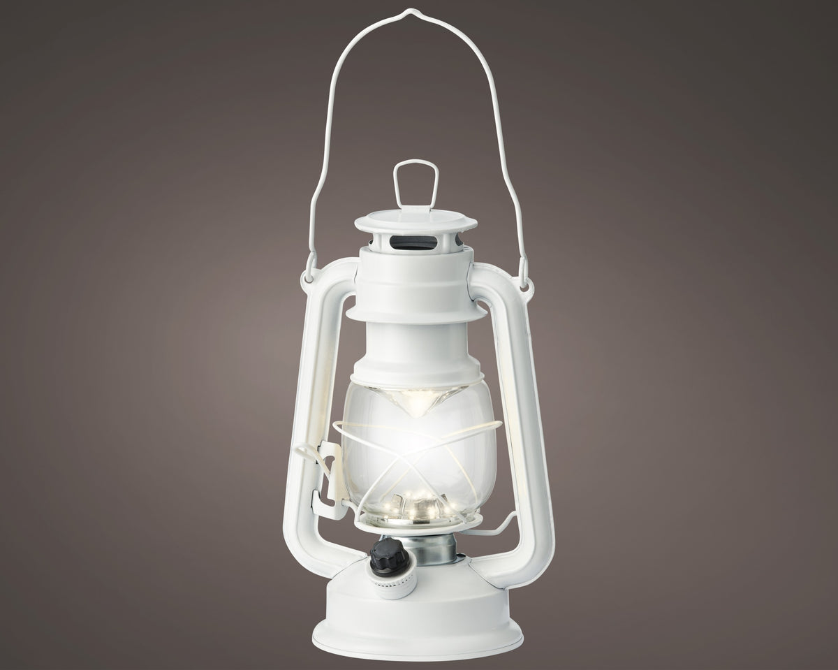 White Indoor Iron Warm White LED Lantern - 24.5cm