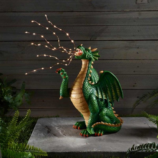 Drago Breath! Green Dragon Solar Light Up Garden Ornament