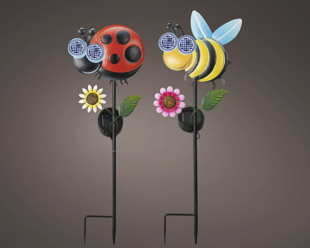 Solar Bumble Bee OR Ladybird Light Up Flower Stake