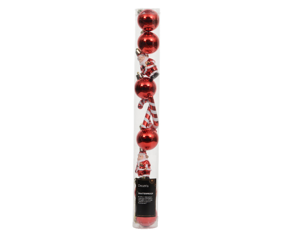 Christmas Red Shatterproof Assorted Bauble Mix - Tube of 10