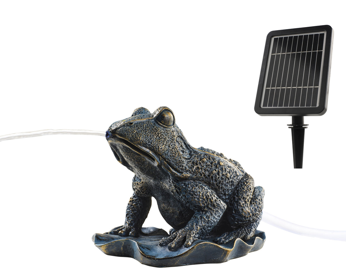 Lumineo - Solar Spitting Frog Outdoor Water Feature for Ponds with Battery Back Up