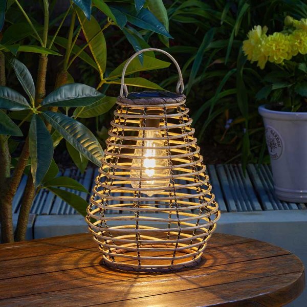 Smart Solar - Modern Maris Natural Weave Solar Lantern with Edison Bulb Light