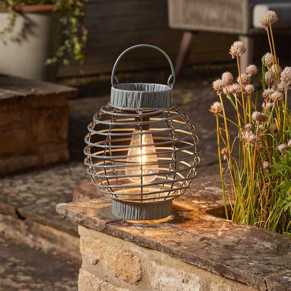 Smart Solar - Modern Terra Slate Weave Solar Lantern with Edison Bulb