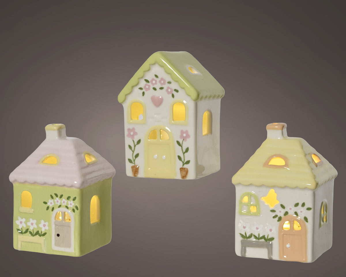 LED Light Up Assorted Porcelain House Decoration