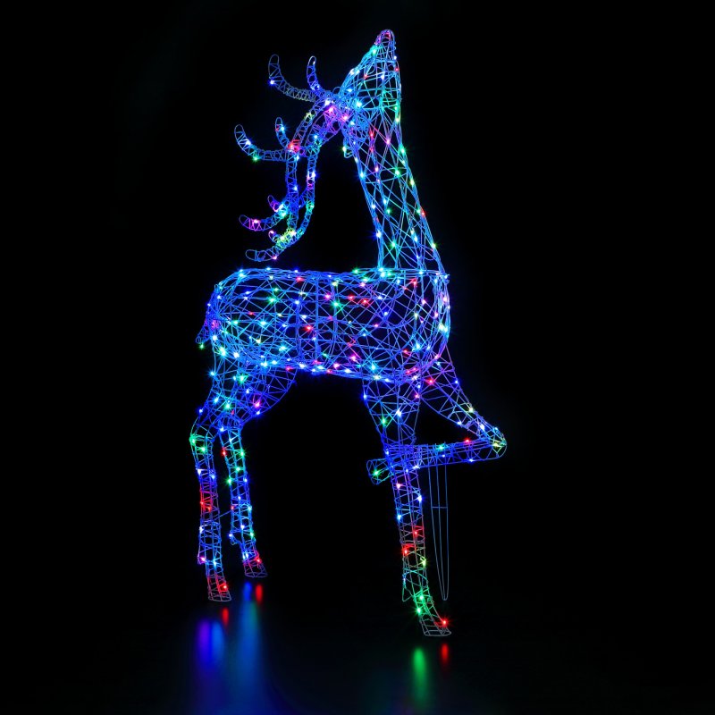 NOMA 2m Giant White Rattan Blenheim Stag Reindeer with 400 Colour Changeable LEDs & Remote Control