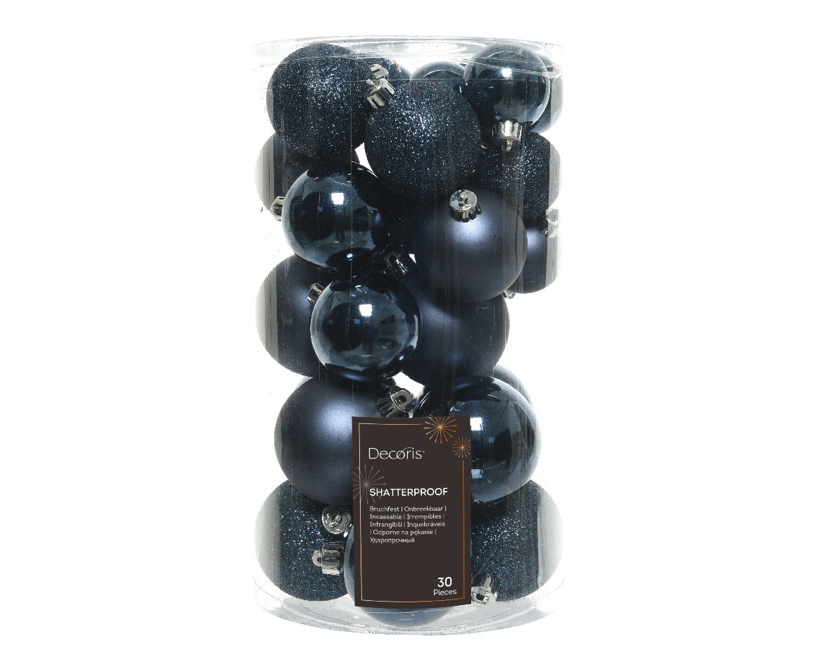 Night Blue Shatterproof Bauble Mix - Tube of 30