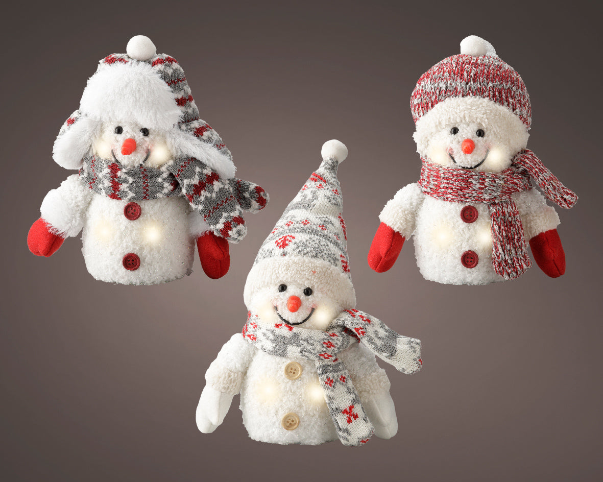 Light Up Snowman Figurine with Wooly Hat, Scarf & Gloves - Single