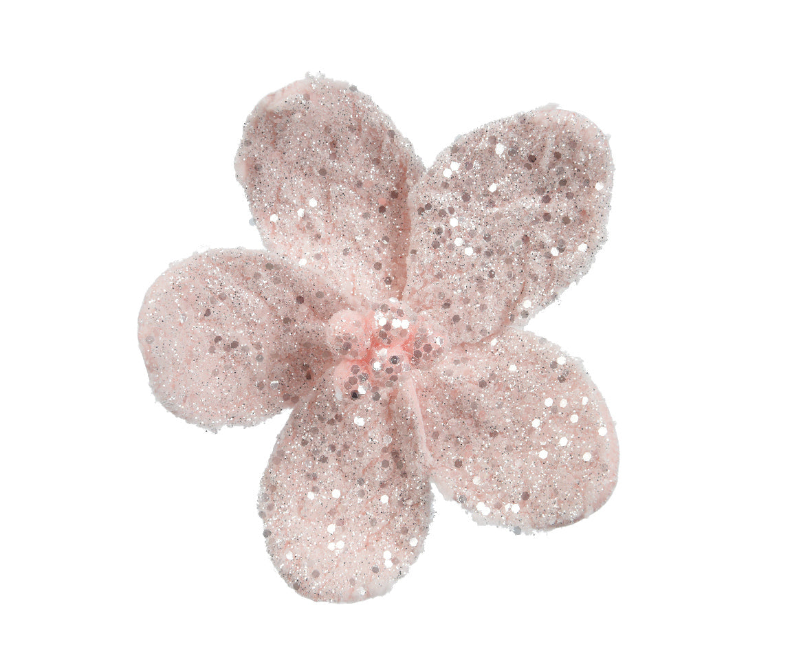 Soft Pink Faux Fur Sparkle Poinsettia Clip
