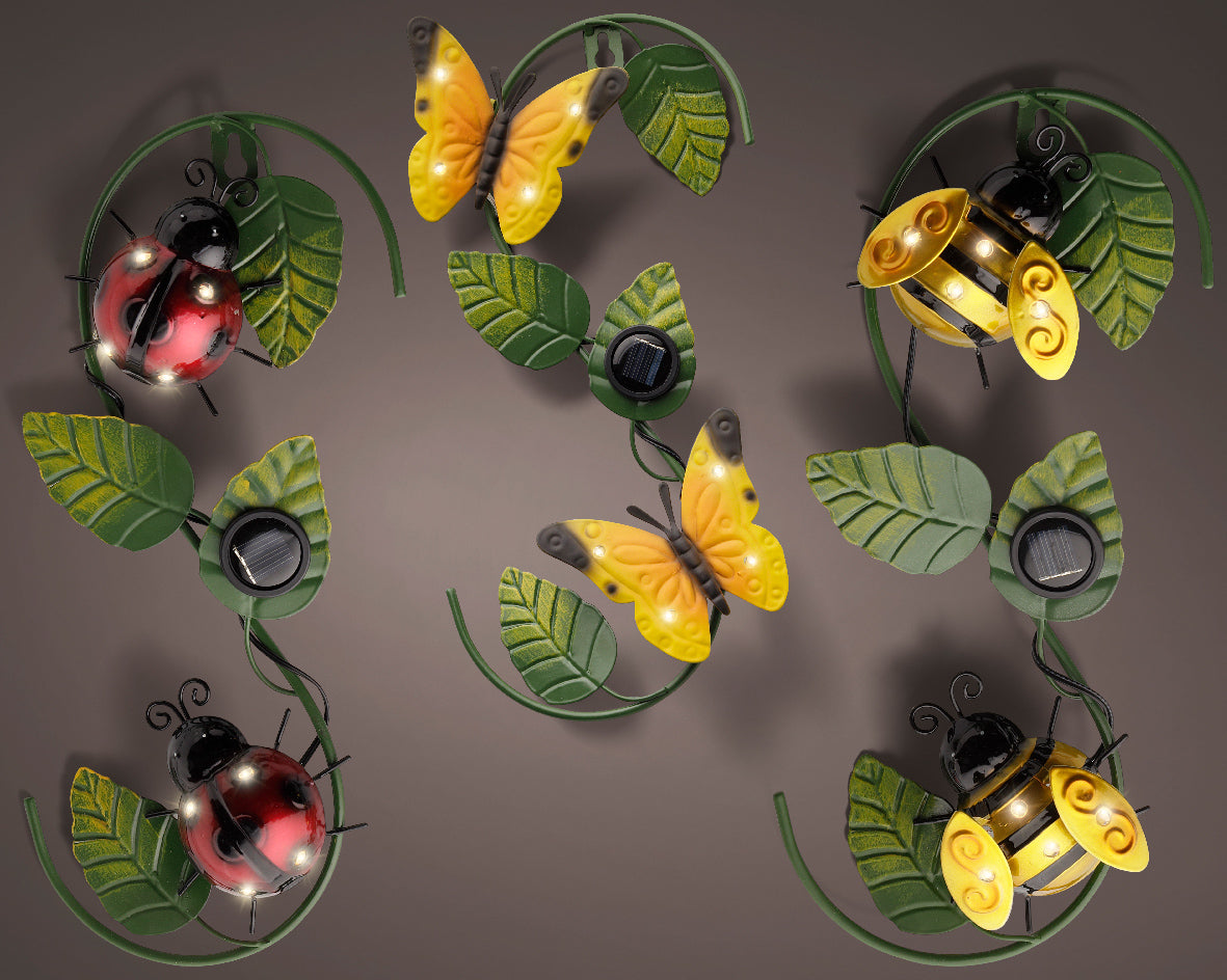 Solar Powered Metal Insects with Leaves Light