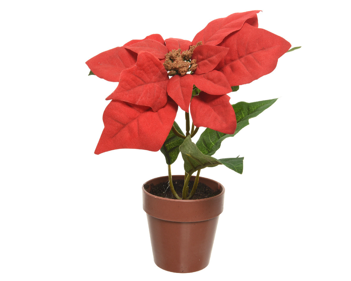 Silk Poinsettia in Christmas Red Potted - 20cm