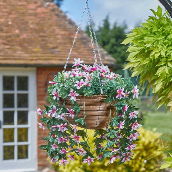Artificial Hanging Regal Basket Star Gazing Lilies