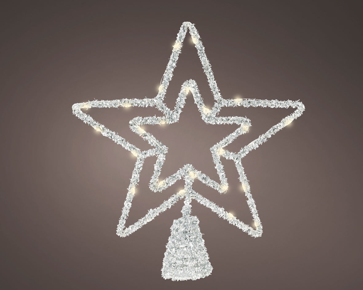 Silver Warm White Light Up Metal Star Tree Topper