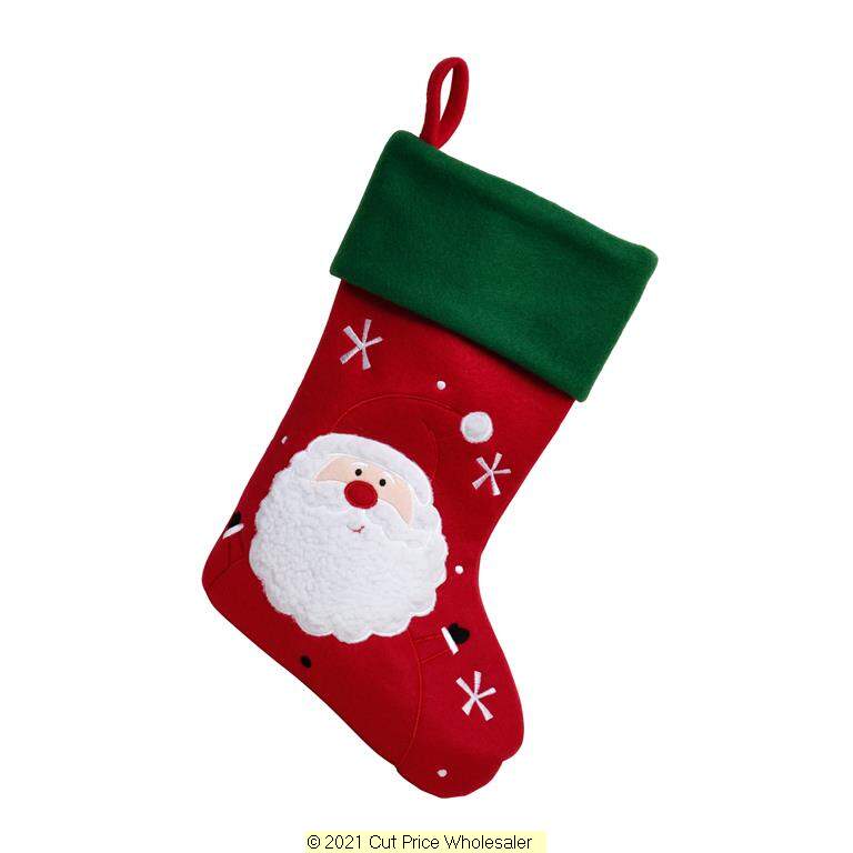 Deluxe Plush Red & Green Fluffy Santa Christmas Stocking - 40cm