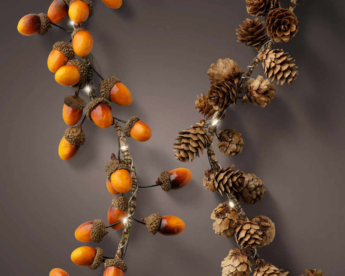Battery Operated Indoor Micro LED Pine Cone or Acorn Garland - 110cm