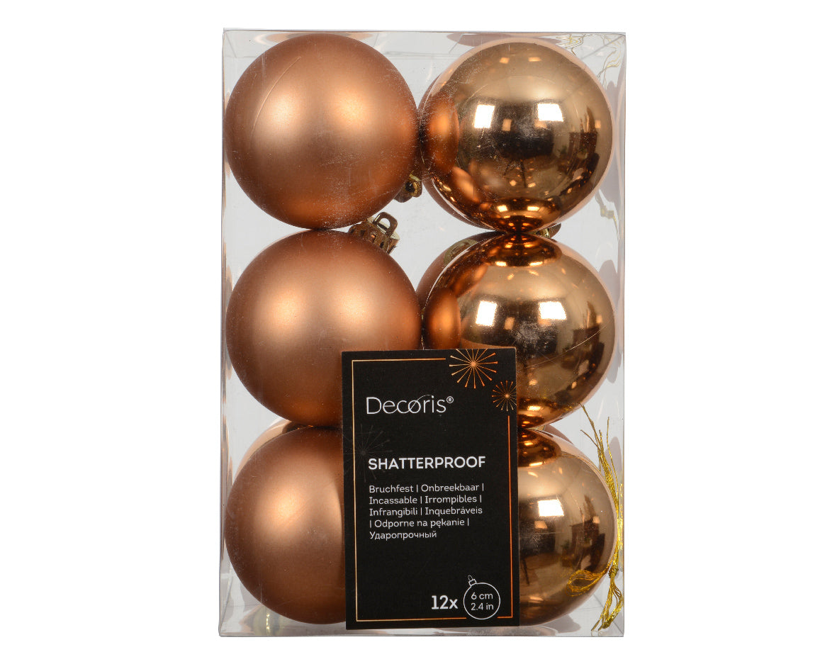 Brandy Shatterproof Shiny & Matte 6cm Baubles - Box of 12