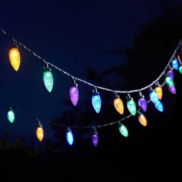 Warm White & Multi Coloured MultiPower Solar Pine Cone String Lights - Set of 30