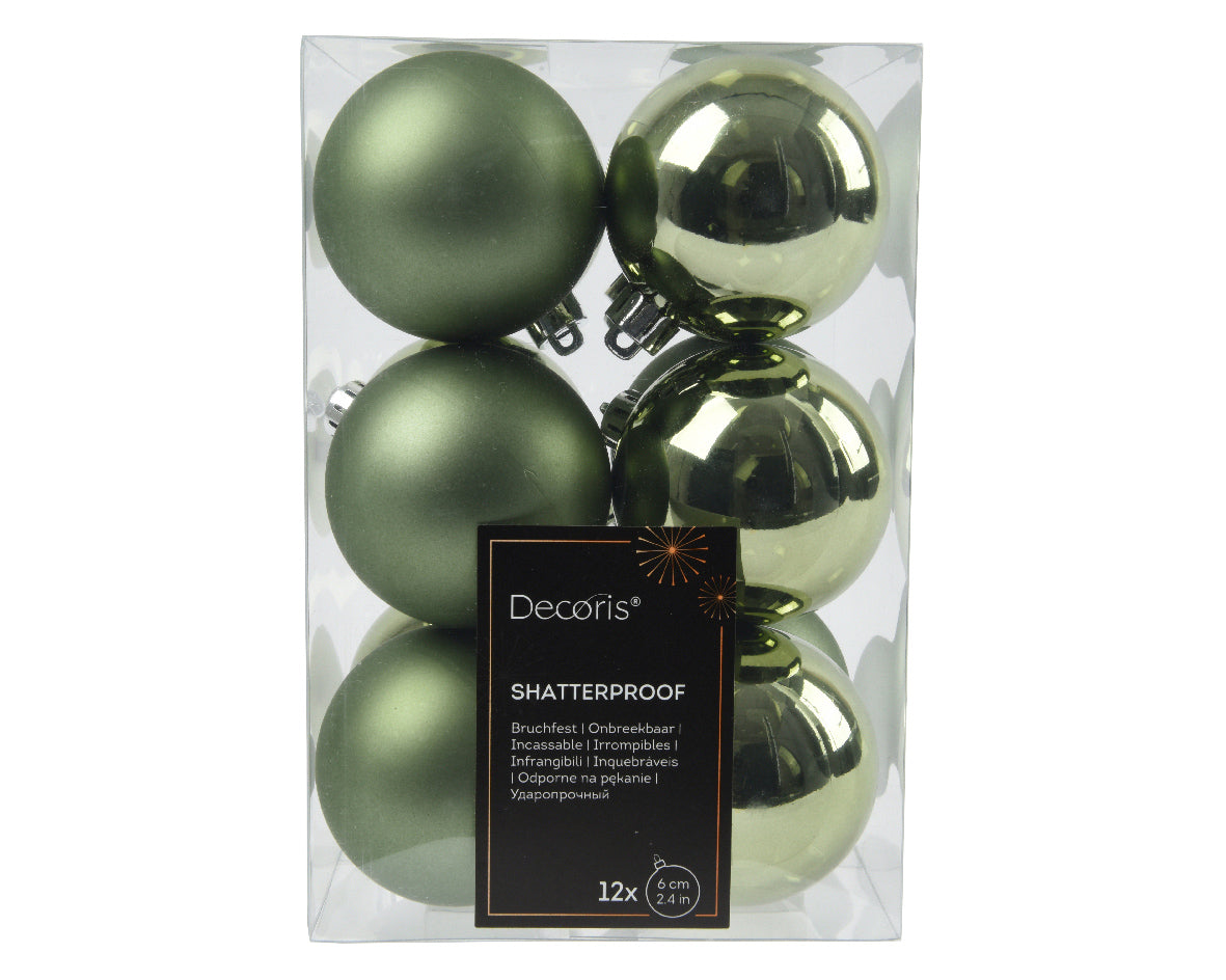 Rosemary Green Shatterproof Shiny and Matt Baubles - Box of 12