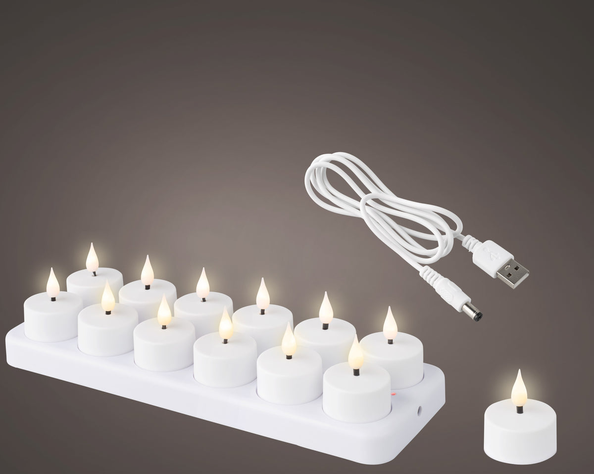 Rechargeable LED Tea Light Light Up Candles - Set of 12