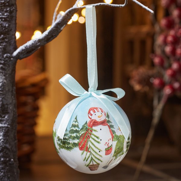 Vintage Singing Snowman Christmas Bauble - Single