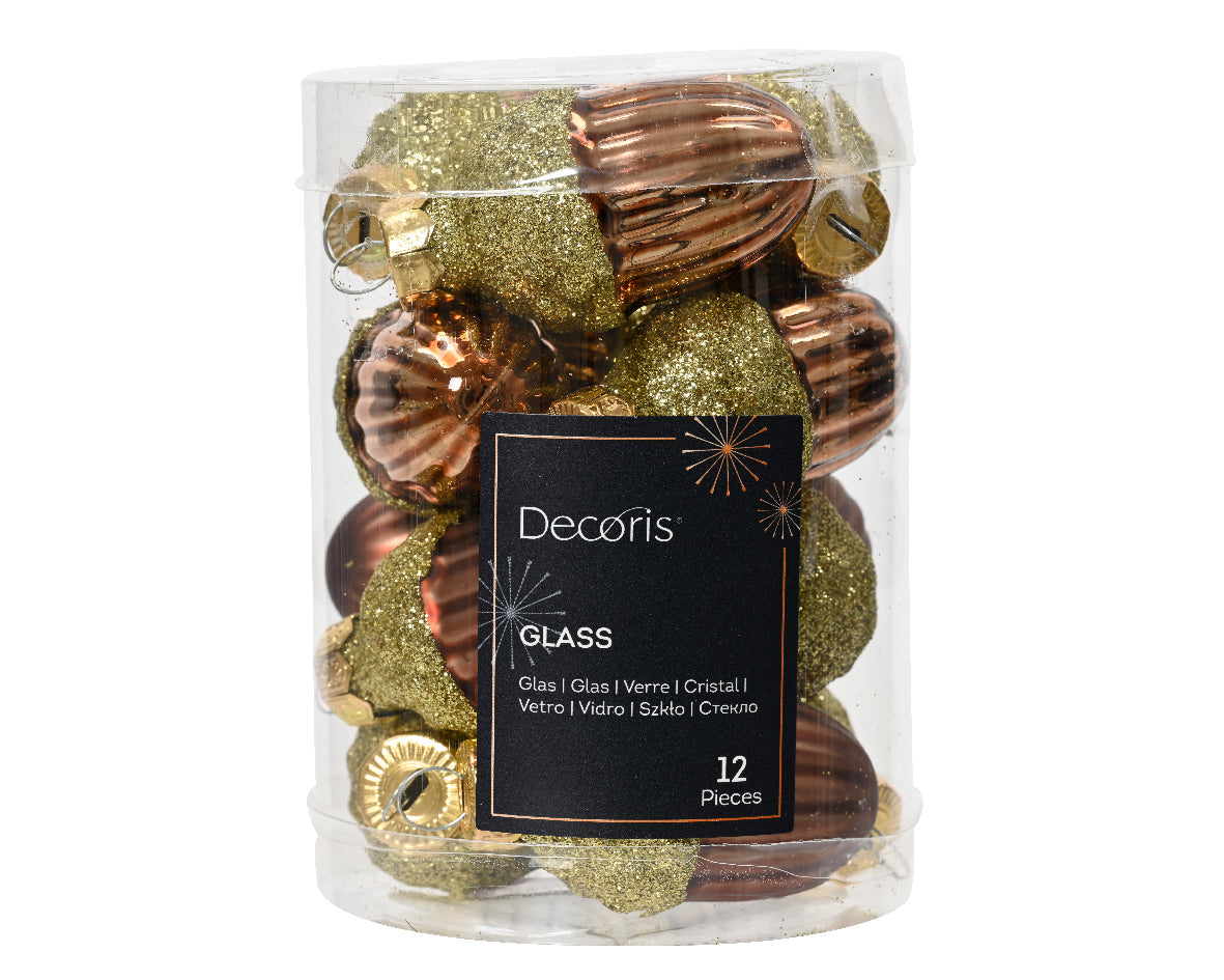 Espresso Glass Acorns with Matt & Shiny Glitter Finish - Pack of 12