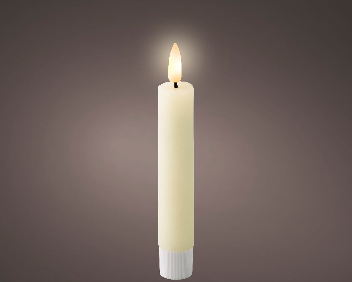 Set of 2 Cream LED Wax Wick Dinner Candles - Real Flame Effect Technology