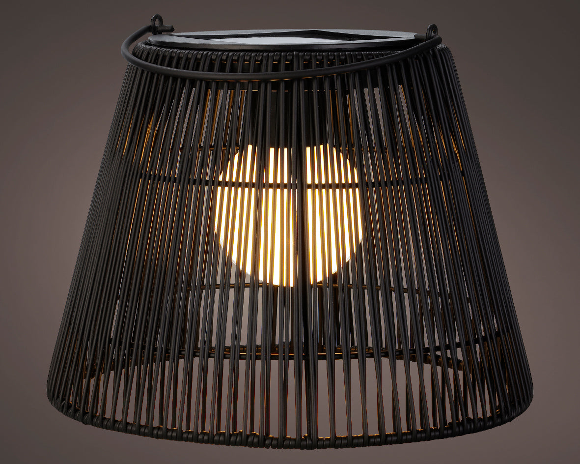 Premium Solar Powered Wicker Lantern - Black