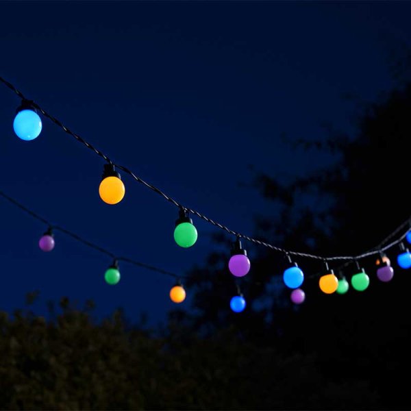 Warm White & Multi Coloured MultiPower Solar Festoon Ball String Lights - Set of 30
