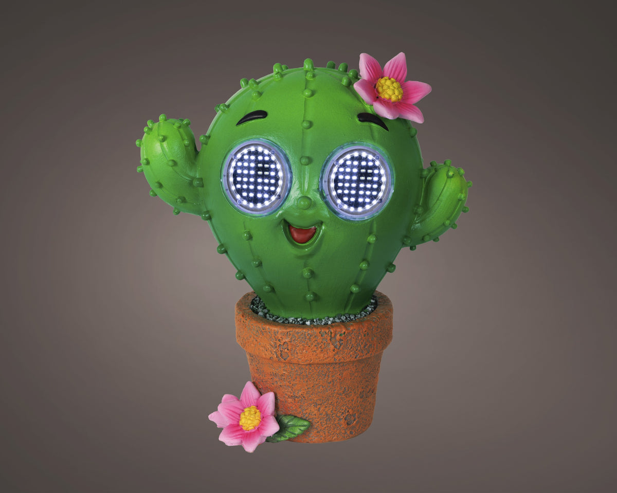 Lumineo -  Solar Light Up Moving Eyes Potted Cactus Resin Figurine