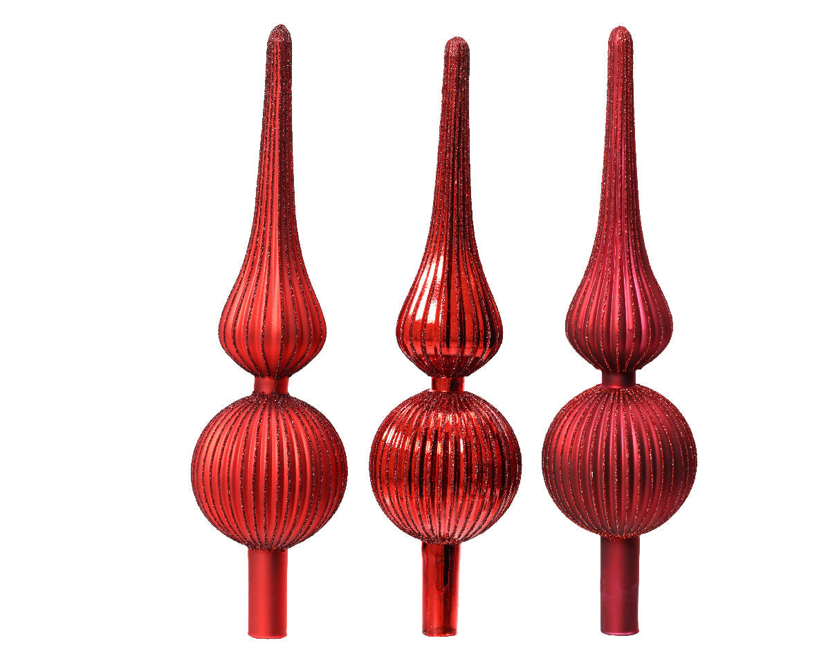 Christmas Red Glass Glitter Tree Topper