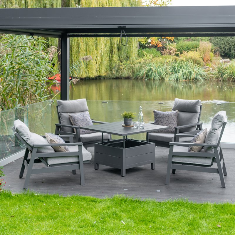 Leisure Grow - Barcelona Aluminium 4 Seat Relaxer Set with Height Adjustable Table